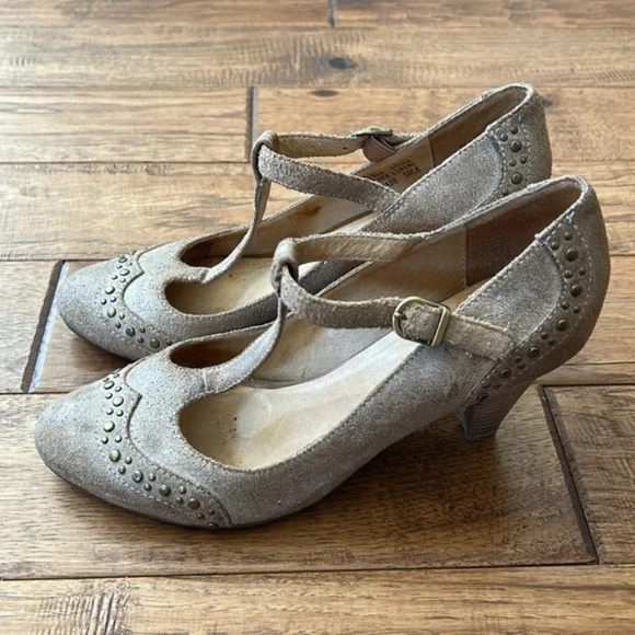 Anthropologie Chocolat Blu Odette T-Strap Mary Jane Heels Tan Leather Size 8.5 - Picture 9 of 14